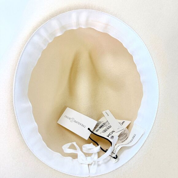 Treasure‎ & Bond Ivory 100% Wool Fedora Hat Wide Brim Frayed Ribbon NWT